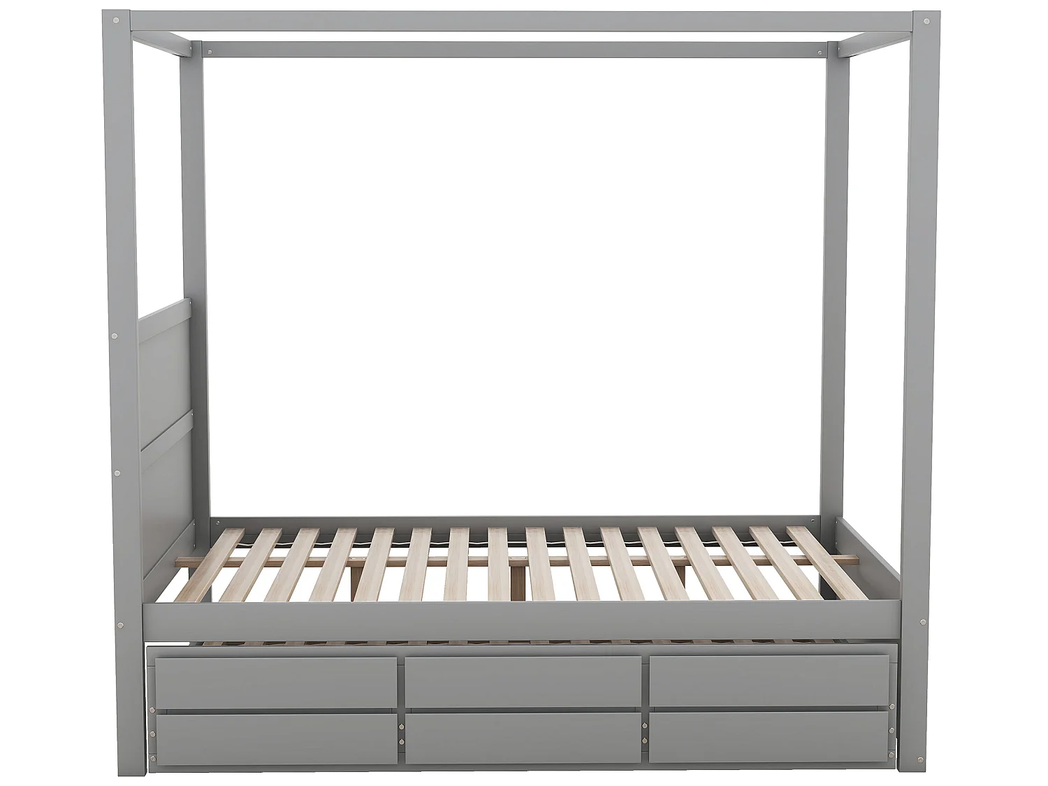 Hemelbed met onderschuifbed en opbergruimte - 140 x 200 cm + 90 x 190 cm - grenenhout - grijze kleur