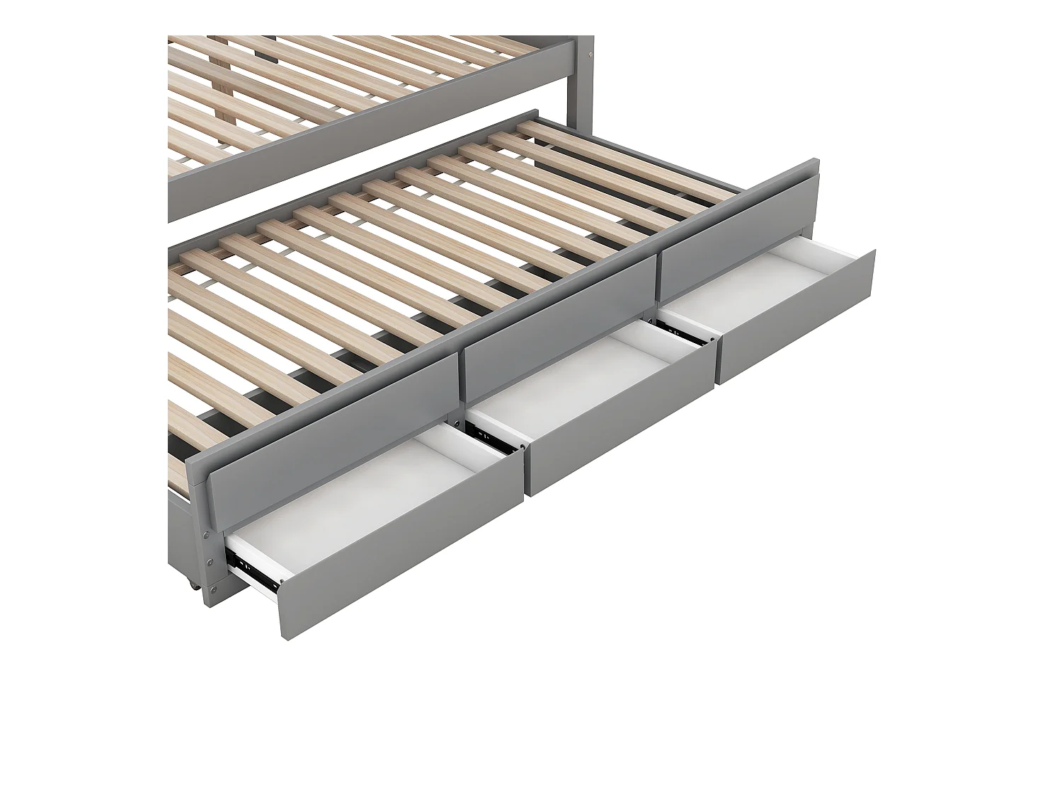 Hemelbed met onderschuifbed en opbergruimte - 140 x 200 cm + 90 x 190 cm - grenenhout - grijze kleur