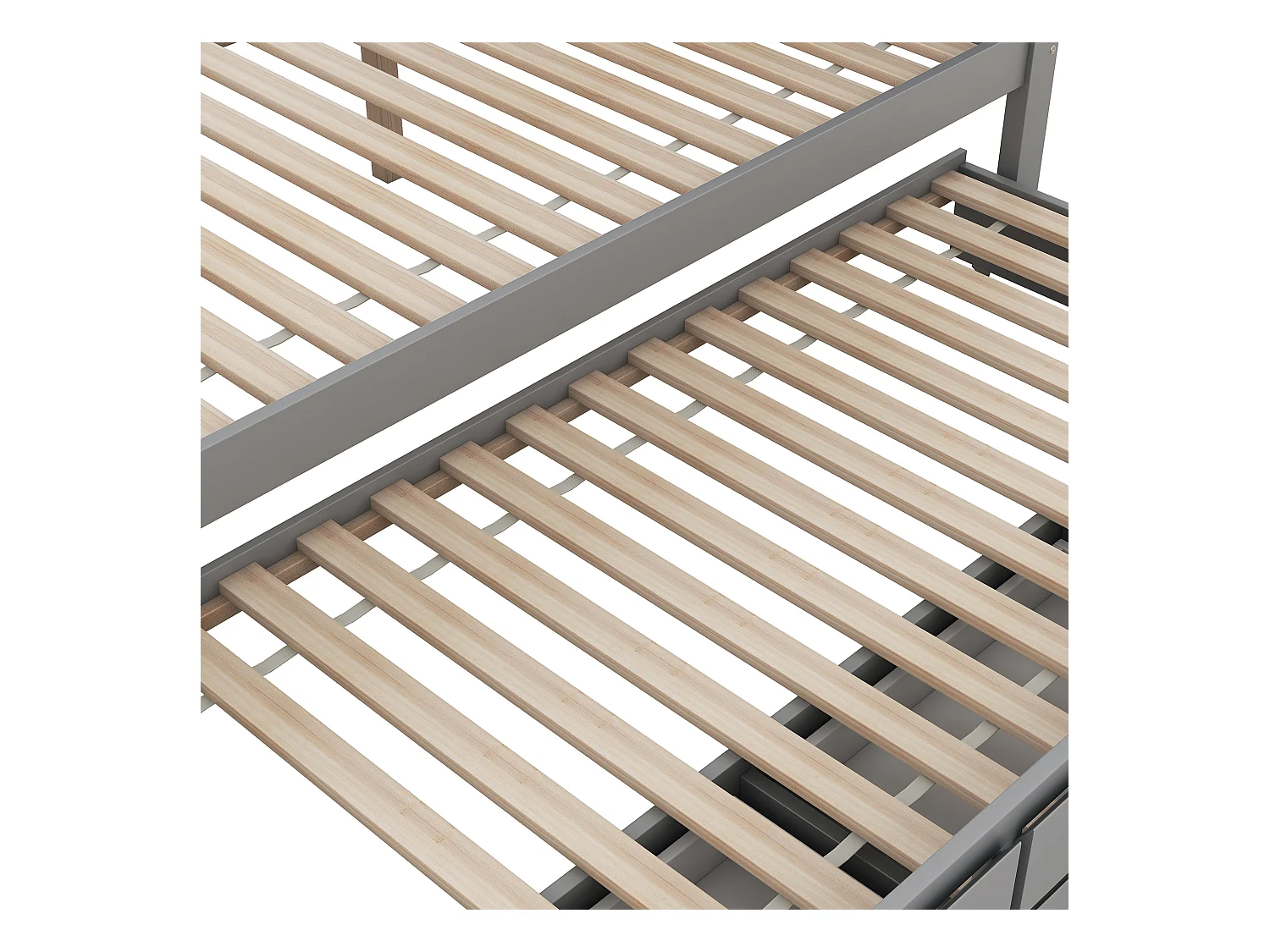 Hemelbed met onderschuifbed en opbergruimte - 140 x 200 cm + 90 x 190 cm - grenenhout - grijze kleur