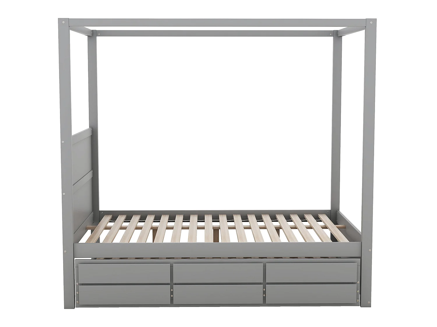 Hemelbed met onderschuifbed en opbergruimte - 140 x 200 cm + 90 x 190 cm - grenenhout - grijze kleur