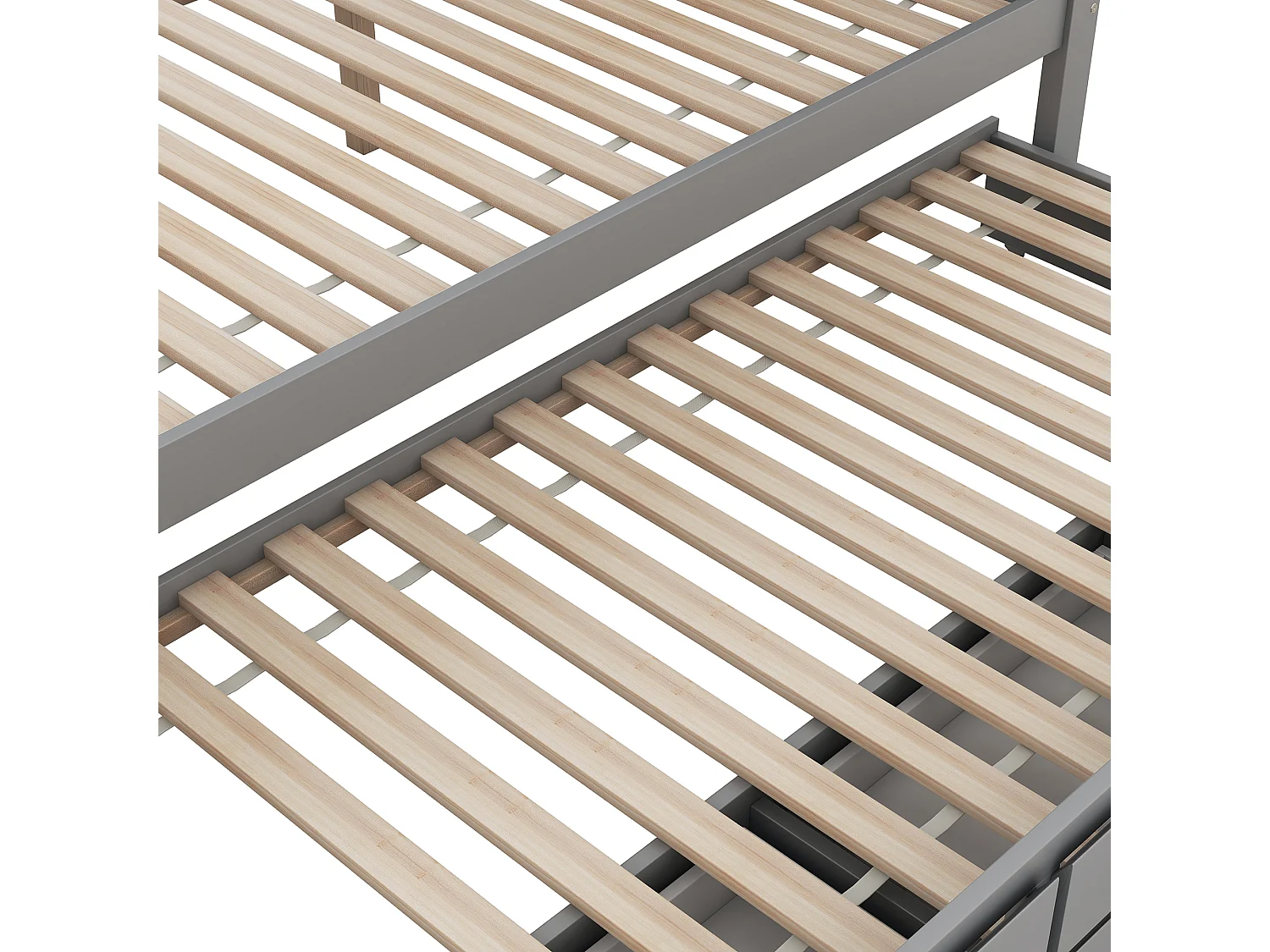 Lit à baldaquin avec lit gigogne et rangement - 140 x 200 cm + 90 x 190 cm - bois de pin - coloris gris