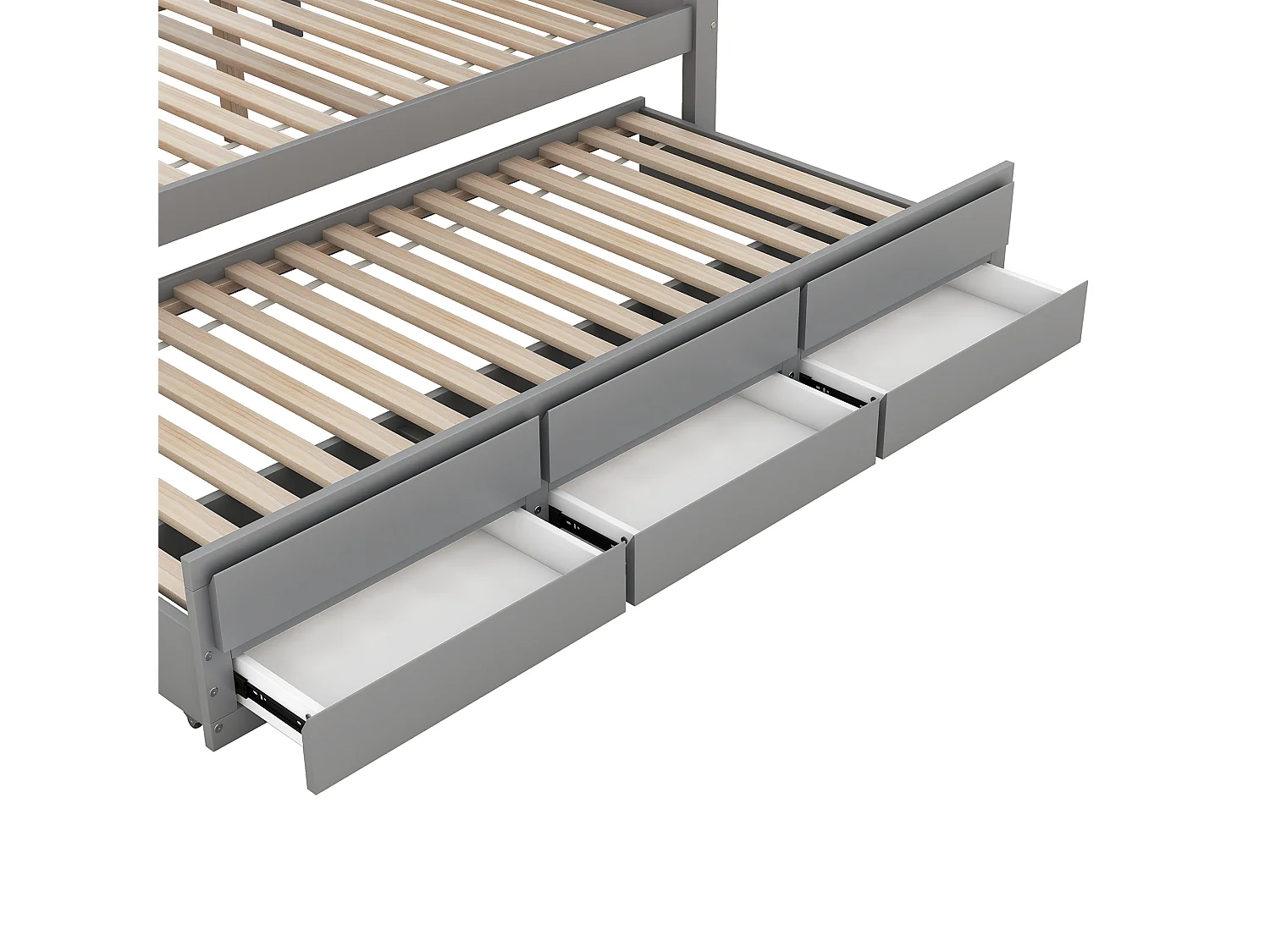 Lit à baldaquin avec lit gigogne et rangement - 140 x 200 cm + 90 x 190 cm - bois de pin - coloris gris