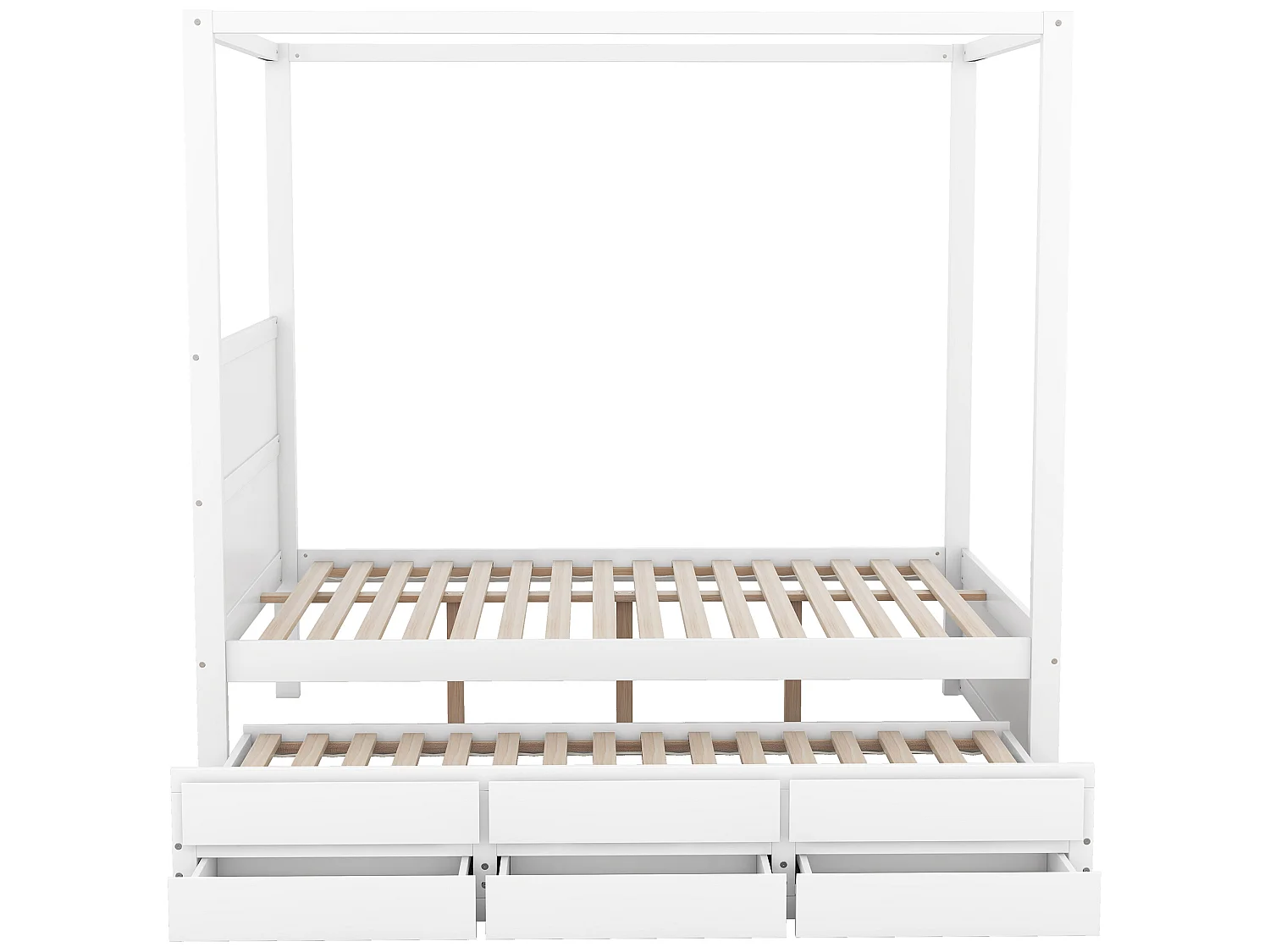 Lit à baldaquin avec lit gigogne et rangement - 140 x 200 cm + 90 x 190 cm - bois de pin - coloris blanc