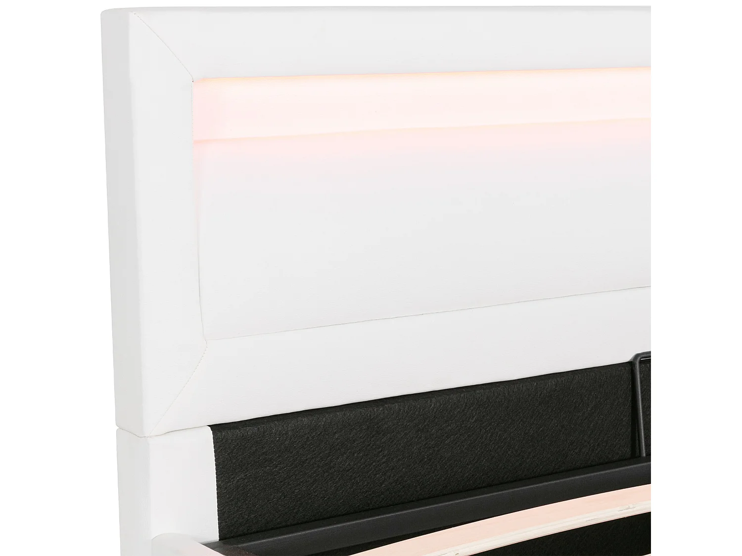 Lit coffre double 140x200cm en similicuir avec LED 16 couleurs, Espace de rangement, Sans matelas, Sommier à lattes inclus, Blanc