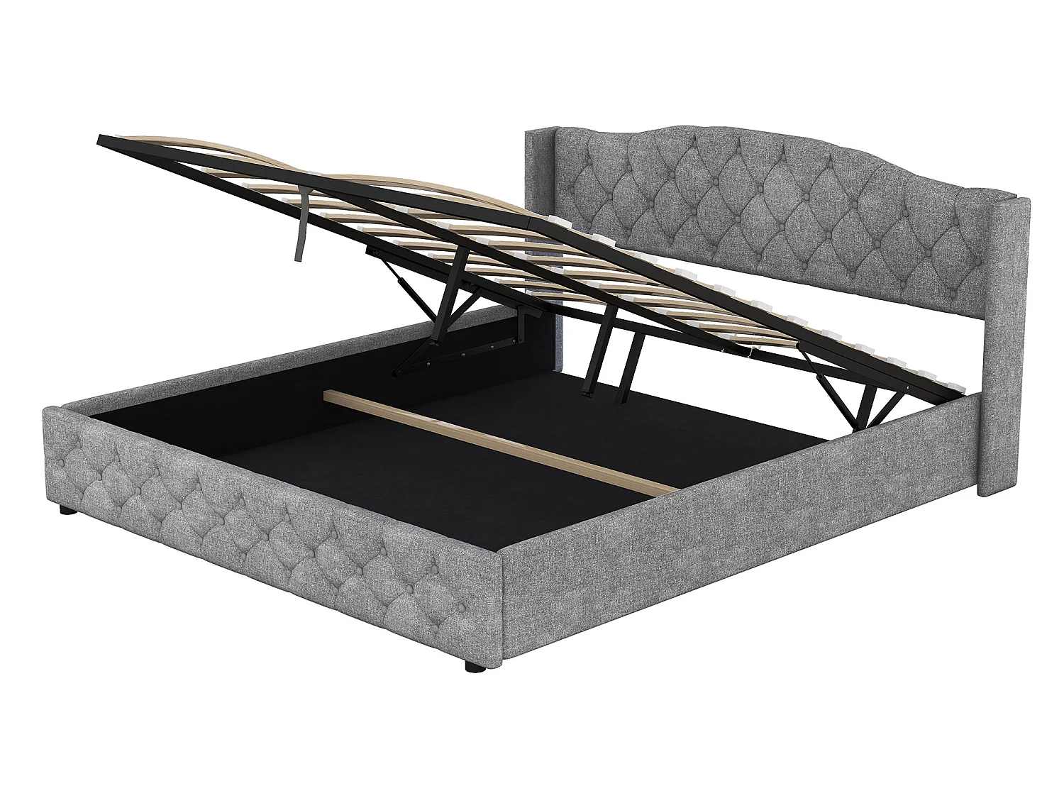 Cama contenedor con almacenaje - 180 x 200 cm - tela de lino - somier de láminas - color gris