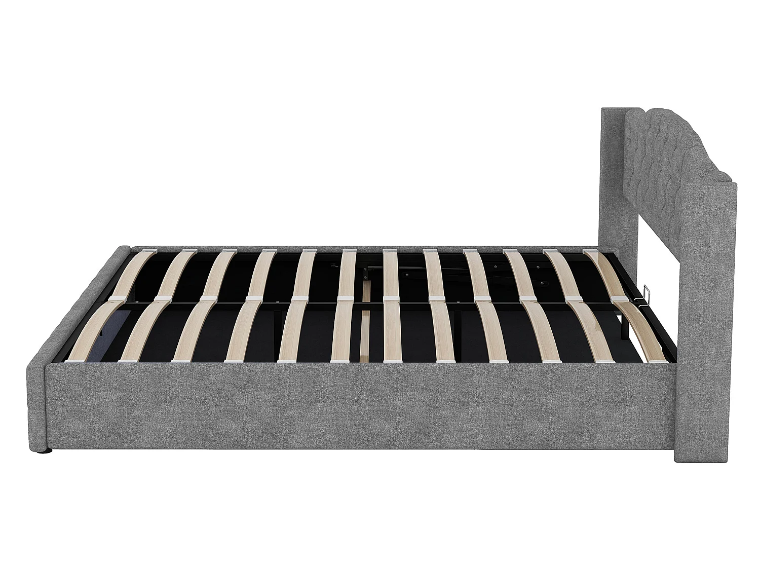 Lit coffre avec rangement - 180 x 200 cm - tissu lin - sommier à lattes - coloris gris