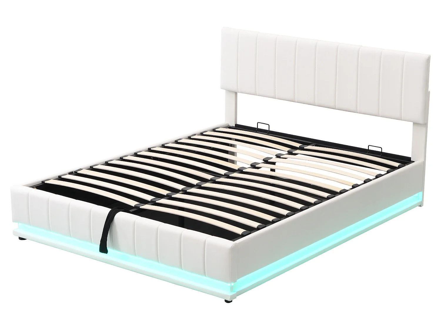 Opbergbed met hoofdeinde - 160 x 200 cm - kunstleer - LED verlichting - lattenbodem - beige