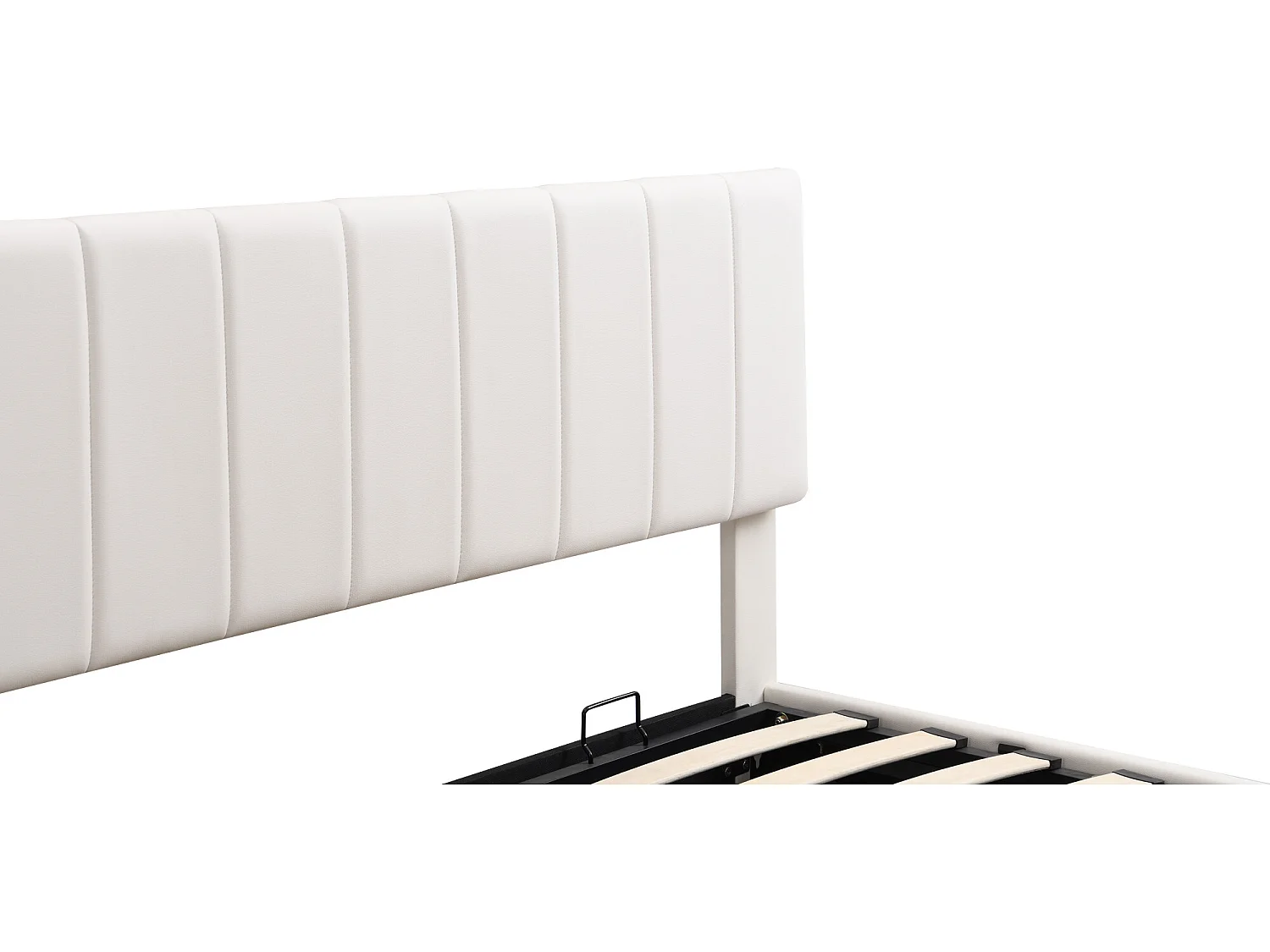 Opbergbed met hoofdeinde - 160 x 200 cm - kunstleer - LED verlichting - lattenbodem - beige