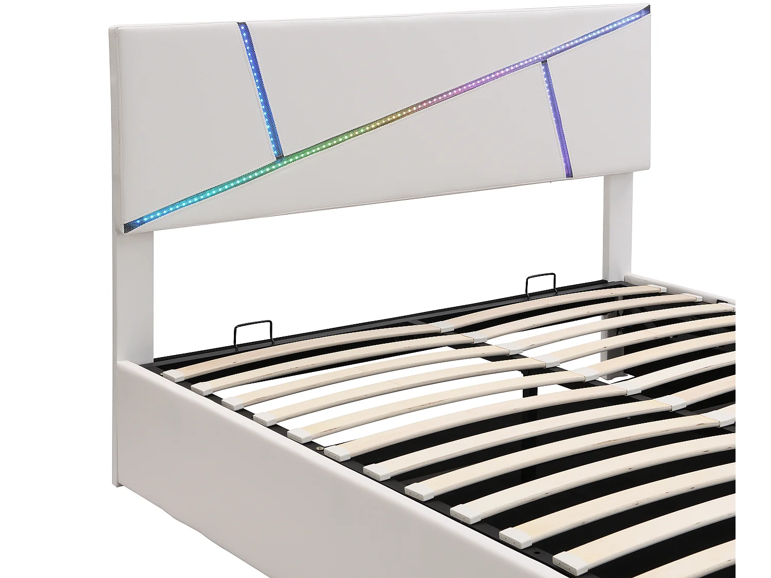 Opbergbed 180 x 200 cm - met LED - kunstleer en hout - lattenbodem - Kleur wit