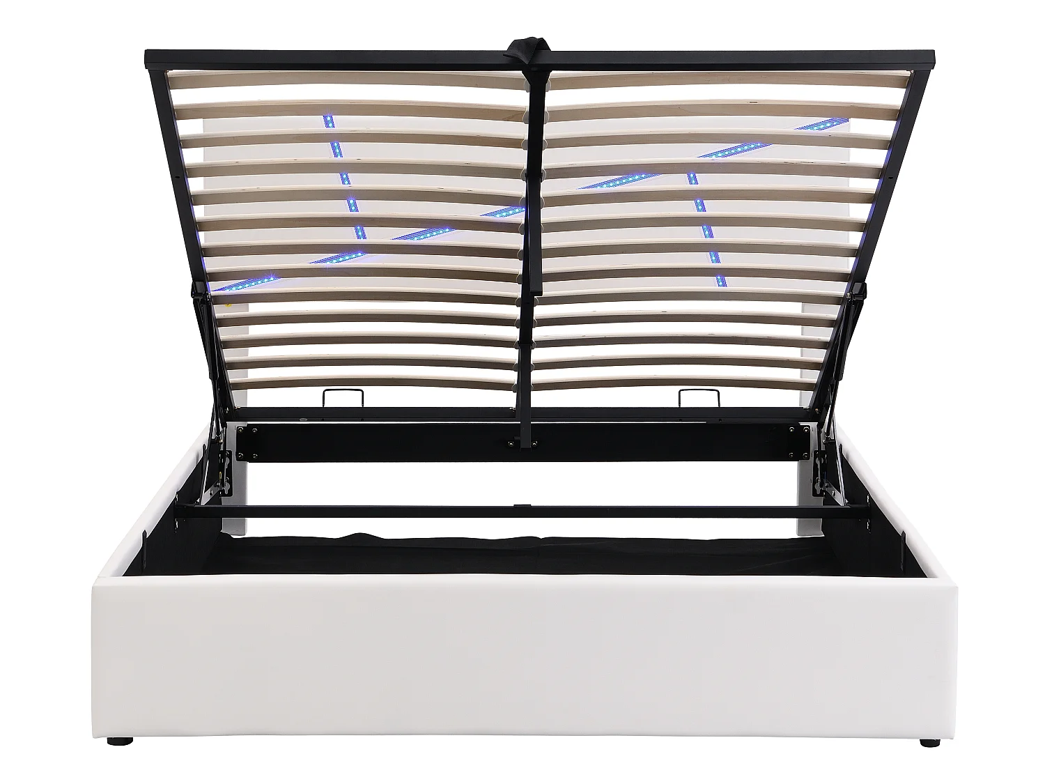 Opbergbed 180 x 200 cm - met LED - kunstleer en hout - lattenbodem - Kleur wit