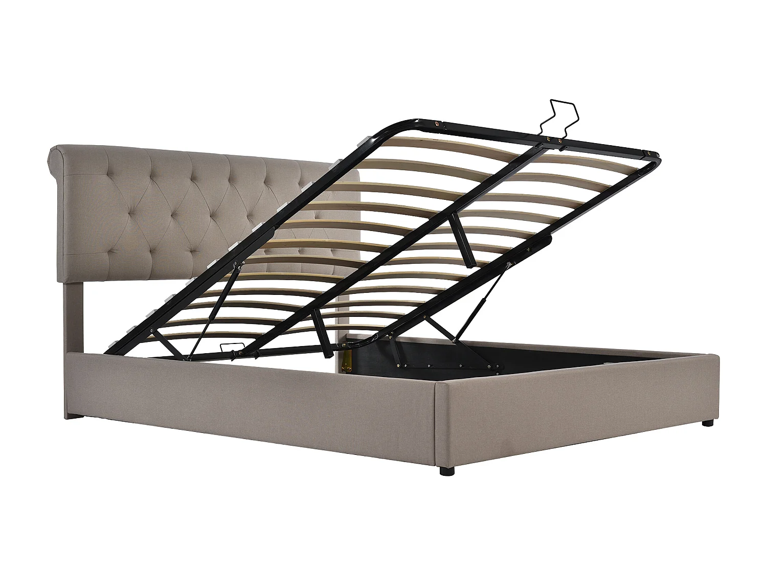 Letto contenitore con box contenitore - 160 x 200 cm - tessuto in lino - rete a doghe - colore naturale