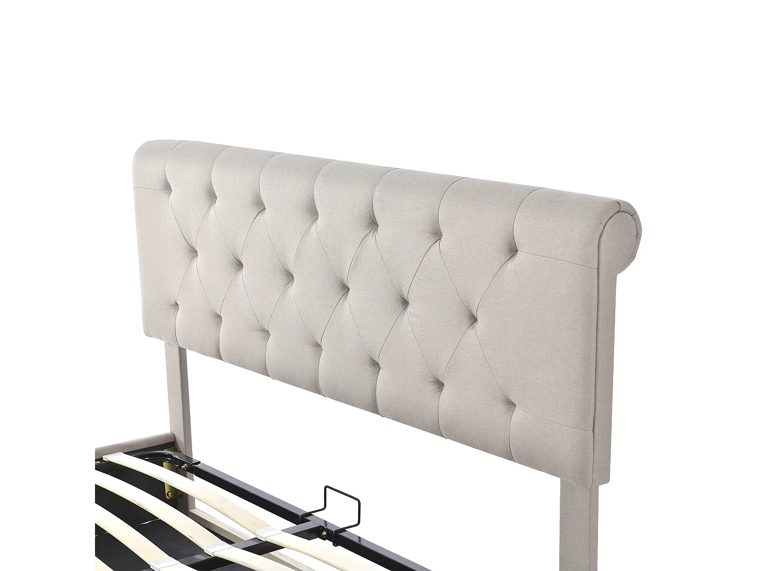 Cama contenedor con caja de almacenamiento - 160 x 200 cm - tela de lino - somier de láminas - color natural