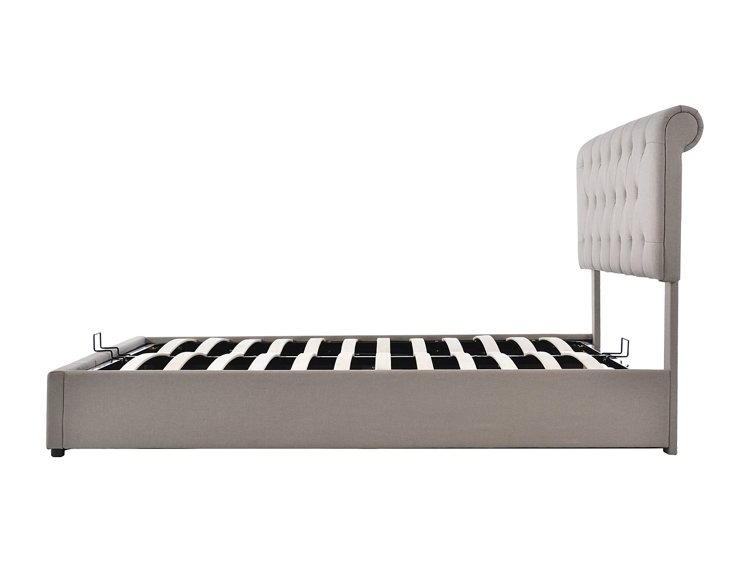 Cama contenedor con caja de almacenamiento - 160 x 200 cm - tela de lino - somier de láminas - color natural