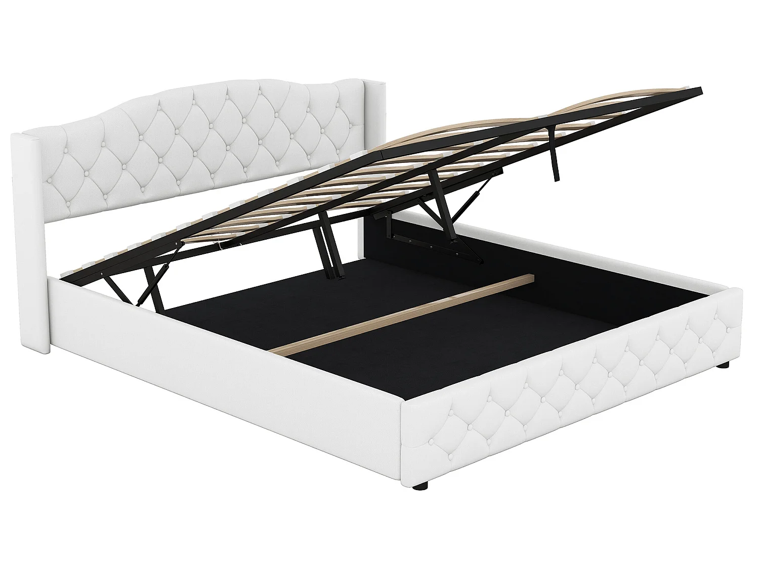 Lit coffre avec rangement - 180 x 200 cm - tissu lin - sommier à lattes - coloris blanc