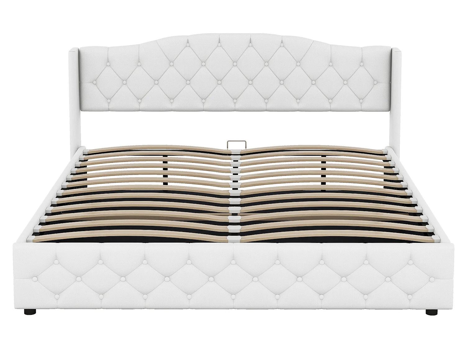 Lit coffre avec rangement - 180 x 200 cm - tissu lin - sommier à lattes - coloris blanc