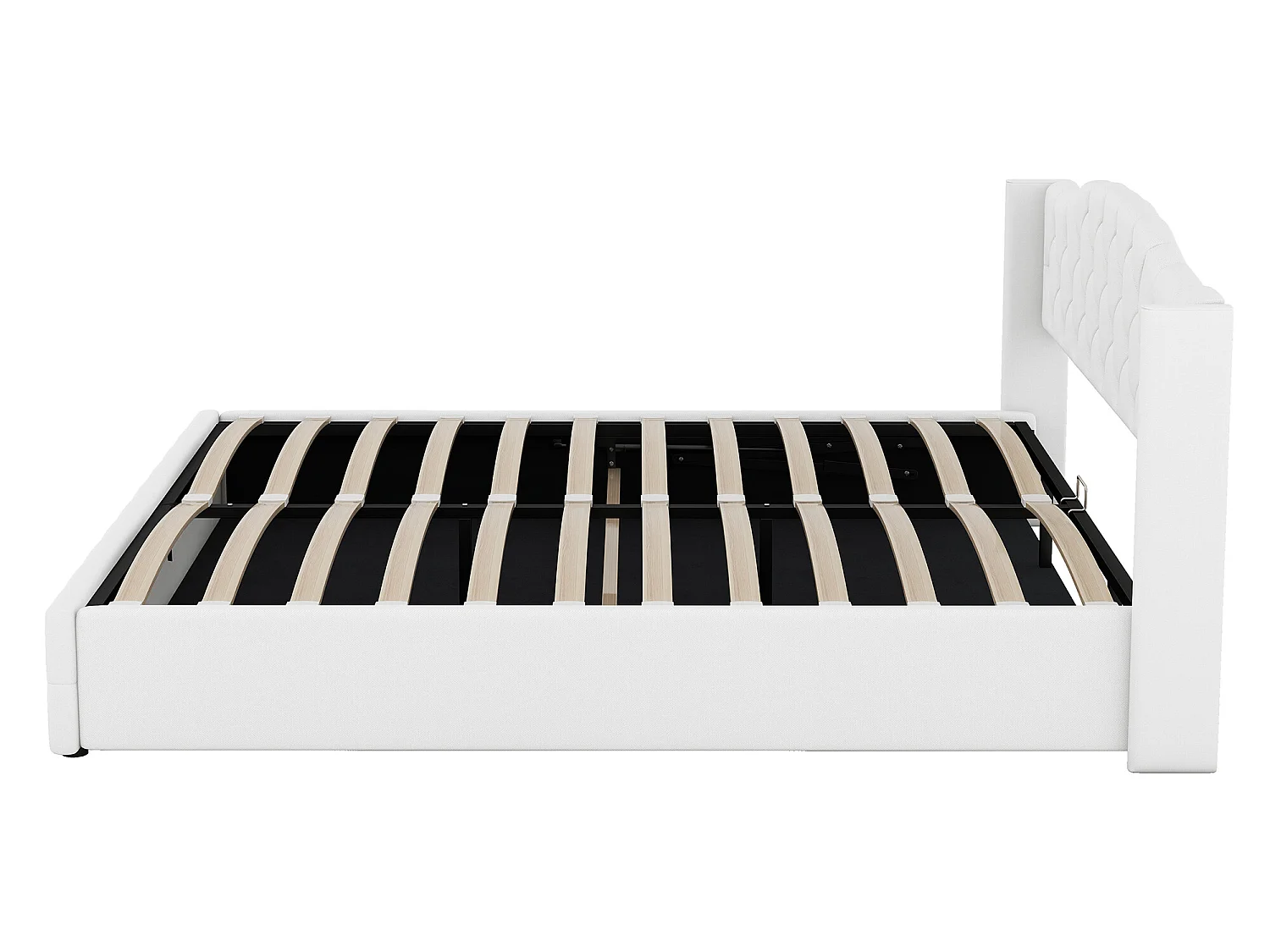 Lit coffre avec rangement - 180 x 200 cm - tissu lin - sommier à lattes - coloris blanc