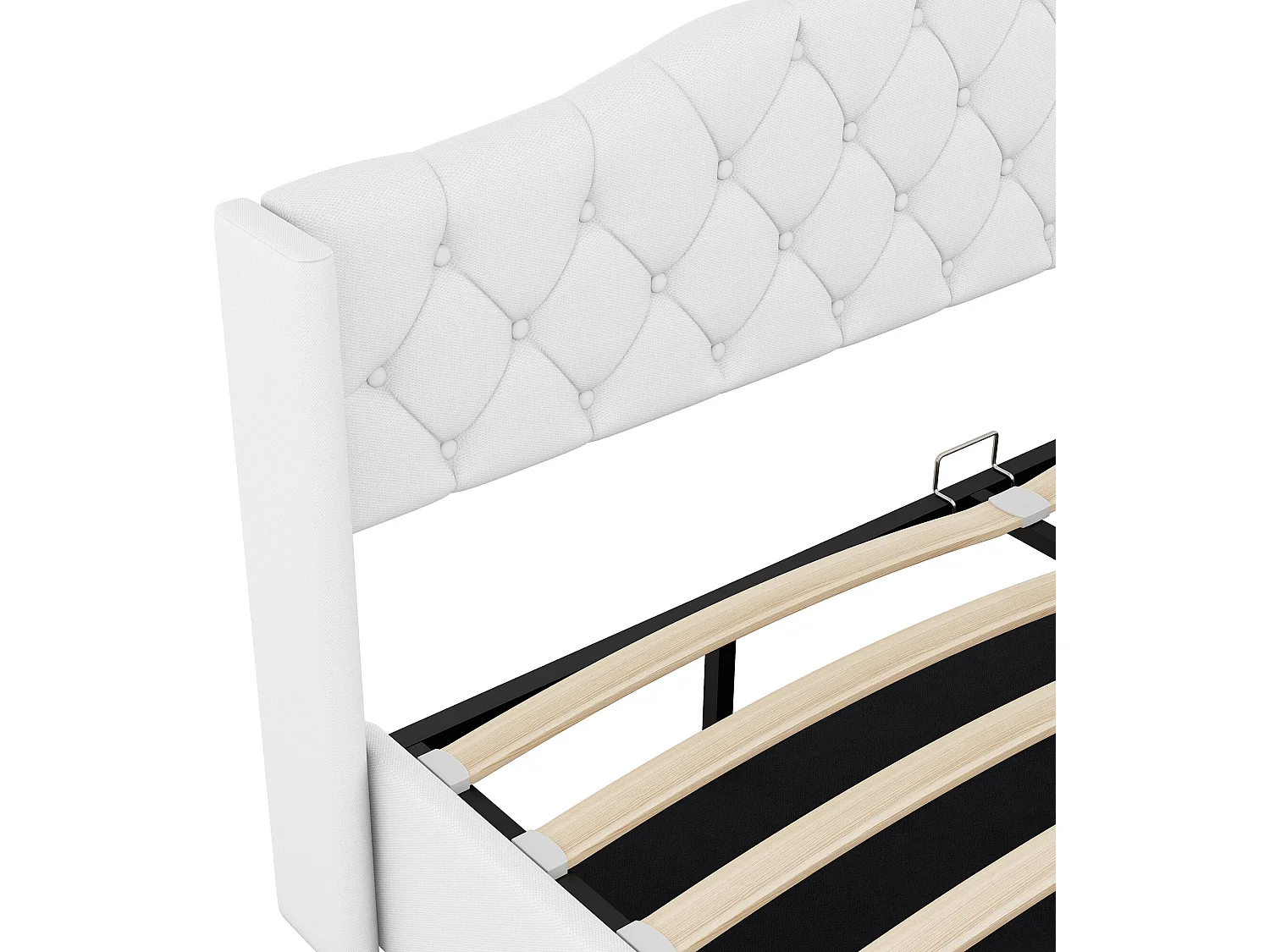 Lit coffre avec rangement - 180 x 200 cm - tissu lin - sommier à lattes - coloris blanc