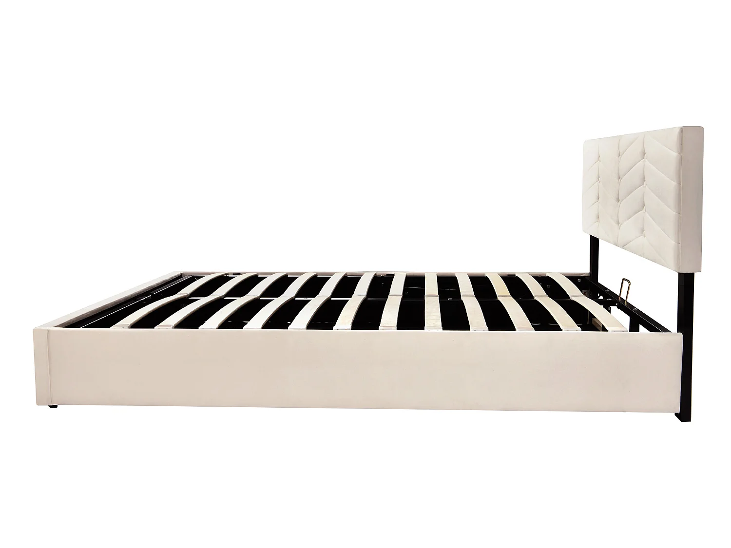 Cama contenedor 140 x 200 cm - terciopelo - somier de láminas - cabecero ajustable - estilo contemporáneo - beige