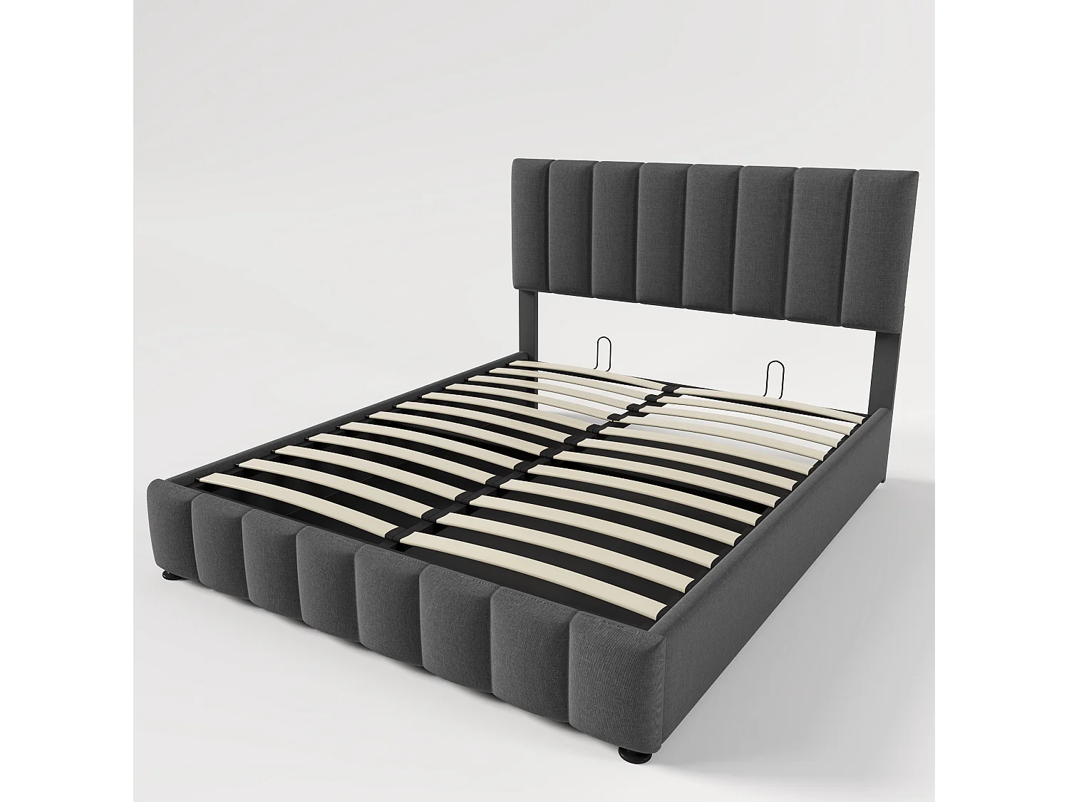 Lit coffre 140 x 200 cm - tissu lin - sommier à lattes - coloris gris