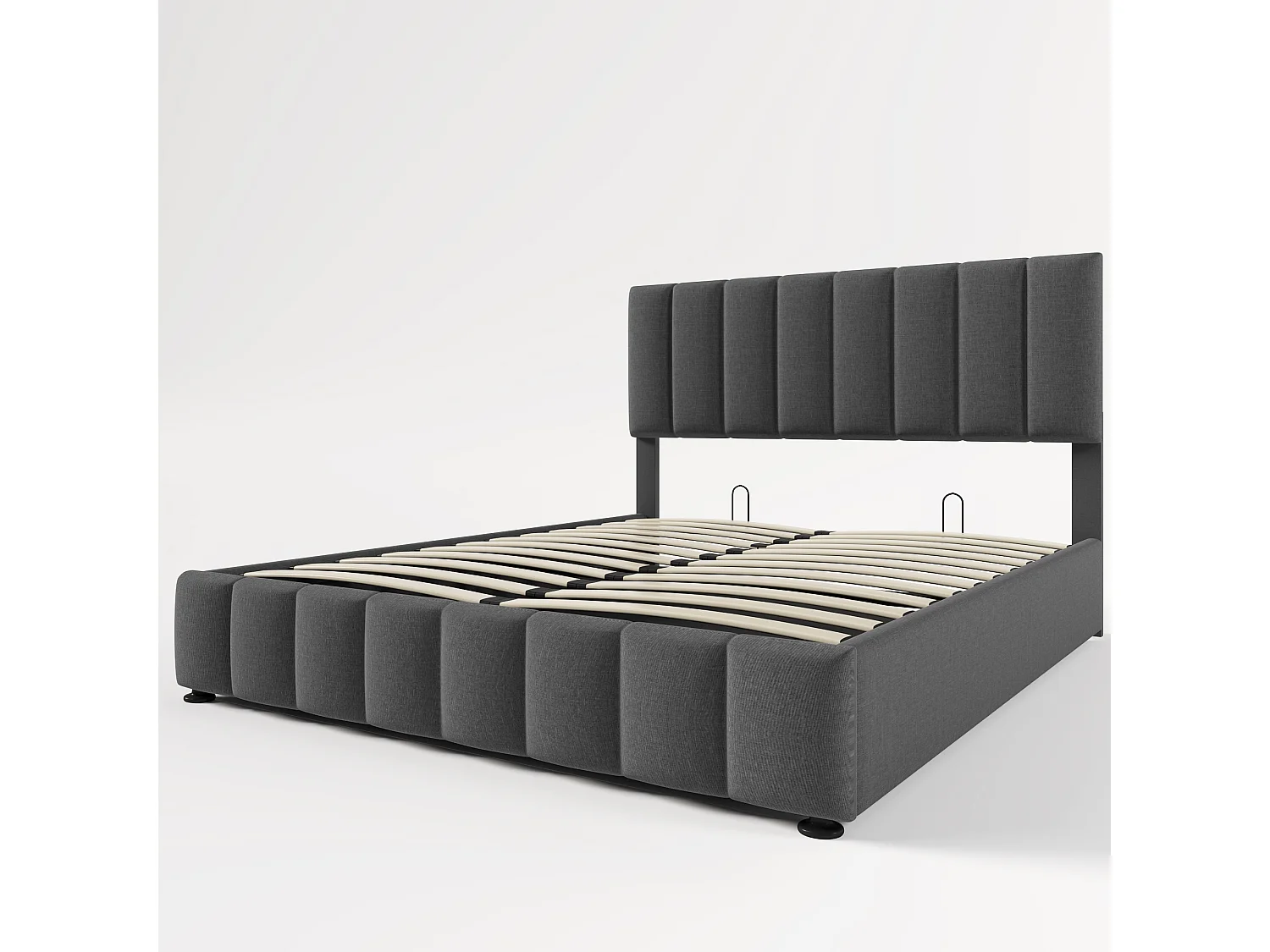 Lit coffre 140 x 200 cm - tissu lin - sommier à lattes - coloris gris