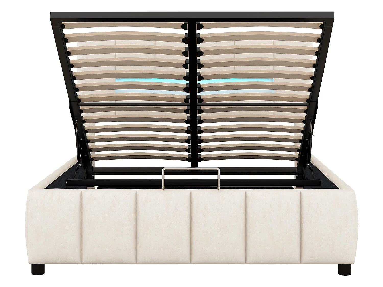 Tweepersoons opbergbed 140x200cm, gewatteerd bed, familiebed, platformbed met LED-verlichting, modern bedframe met opbergruimte, wit