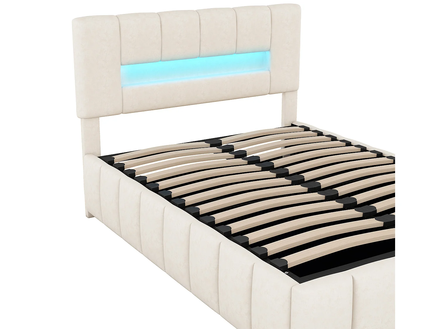 Tweepersoons opbergbed 140x200cm, gewatteerd bed, familiebed, platformbed met LED-verlichting, modern bedframe met opbergruimte, wit