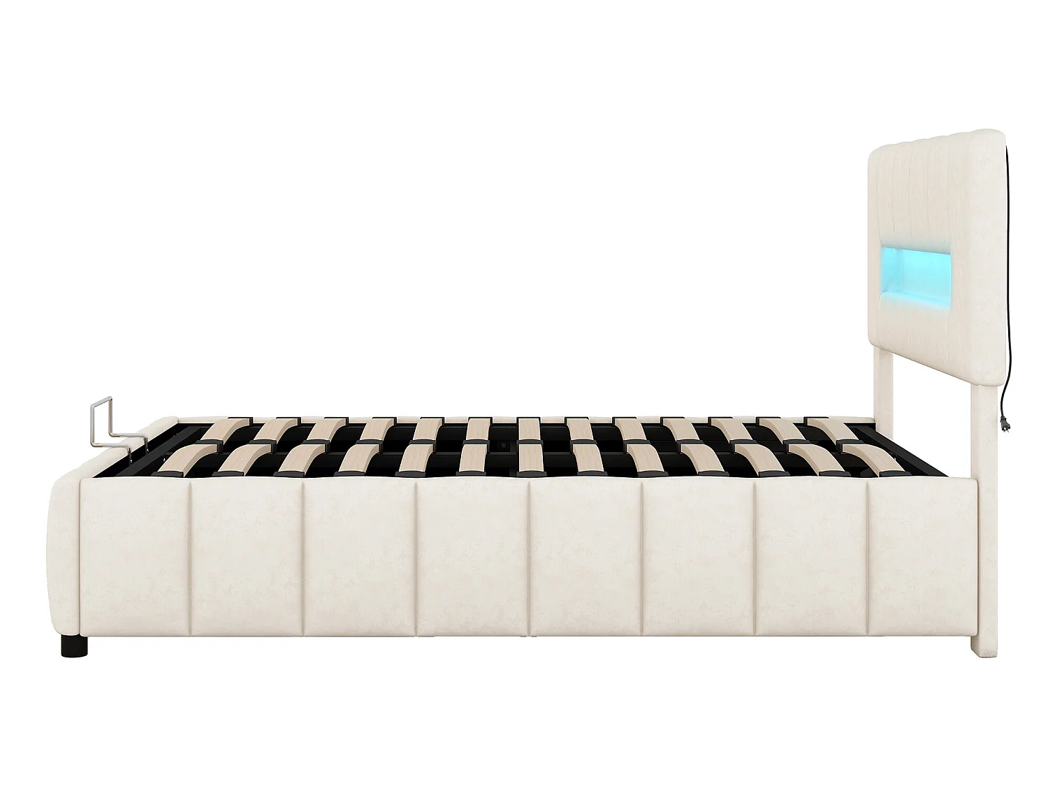 Tweepersoons opbergbed 140x200cm, gewatteerd bed, familiebed, platformbed met LED-verlichting, modern bedframe met opbergruimte, wit