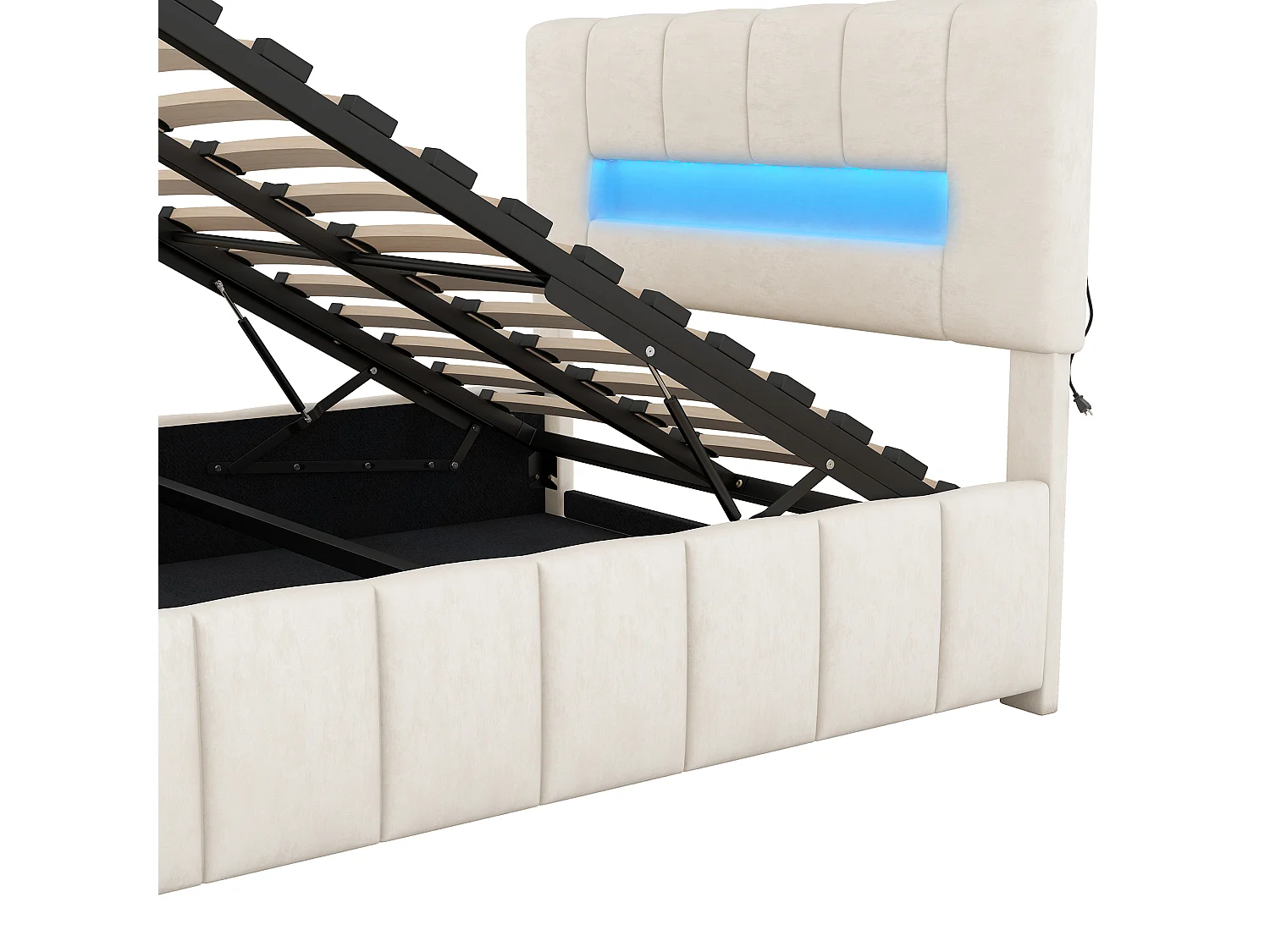 Tweepersoons opbergbed 140x200cm, gewatteerd bed, familiebed, platformbed met LED-verlichting, modern bedframe met opbergruimte, wit