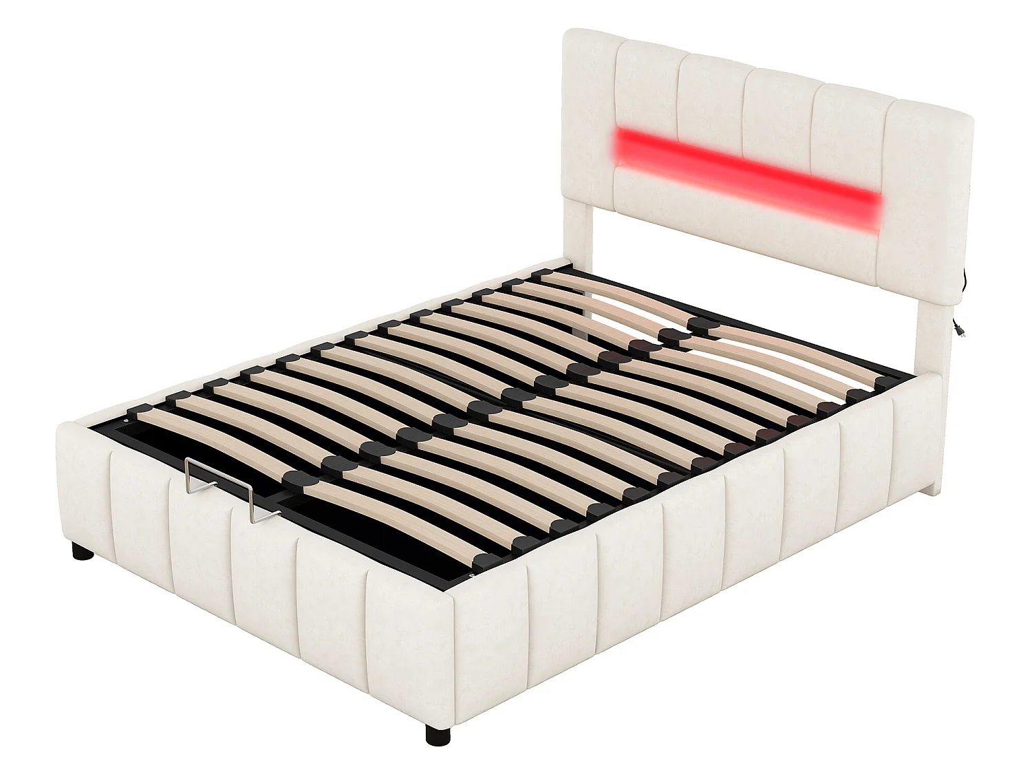 Tweepersoons opbergbed 140x200cm, gewatteerd bed, familiebed, platformbed met LED-verlichting, modern bedframe met opbergruimte, wit