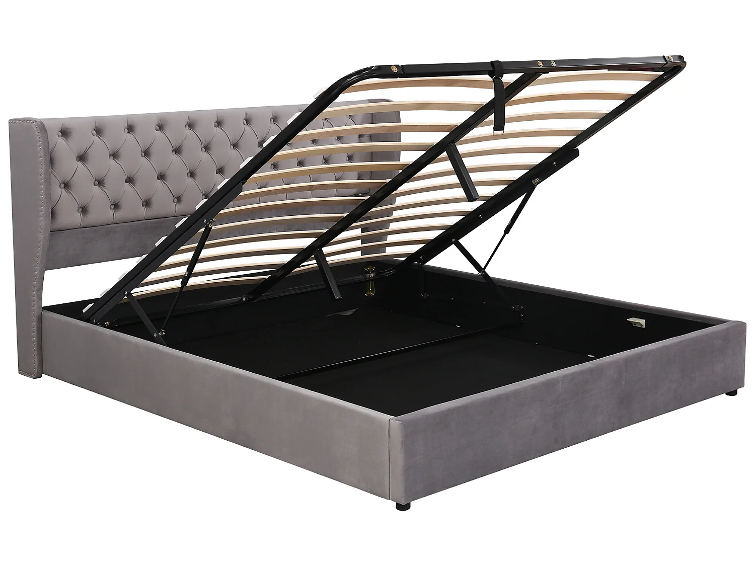 Stauraumbett mit Kopfteil – 180 x 200 cm – Samt – Lattenrost – moderner Stil – Grau