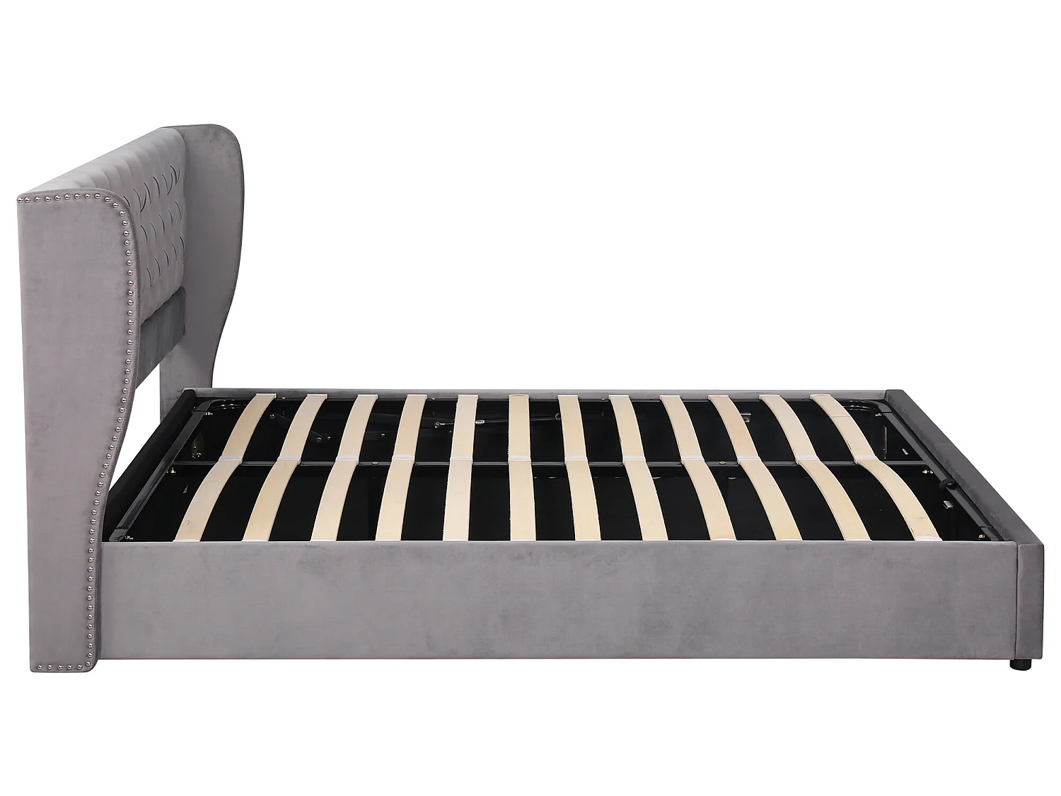 Lit coffre avec tête de lit - 180 x 200 cm- velours - sommier à lattes - style contemporain - gris