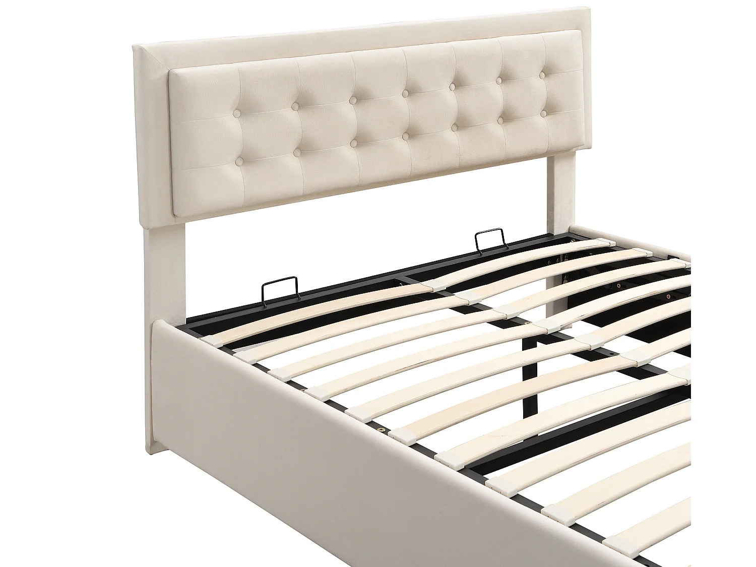 Cama arrumação com cabeceira - 140 x 200 cm - 2 gavetas - veludo - base de ripas - estilo contemporâneo - branco