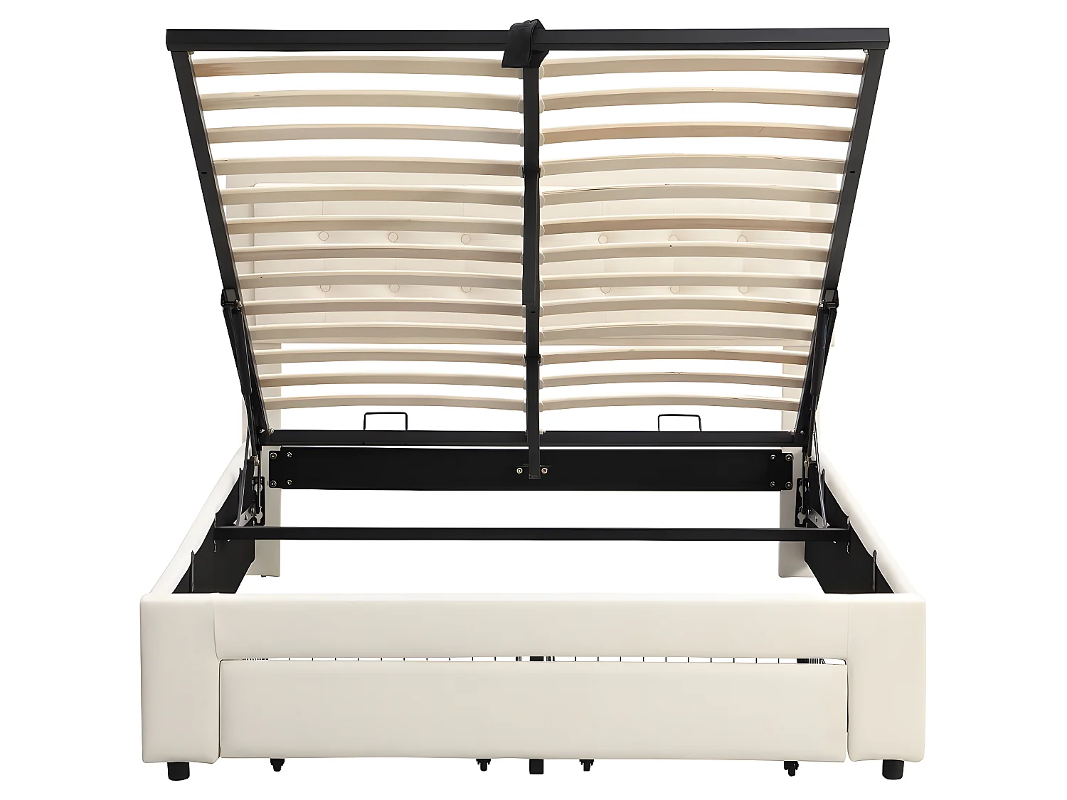 Lit coffre avec tête de lit - 140 x 200 cm - 2 tiroirs - velours - sommier à lattes - style contemporain - blanc