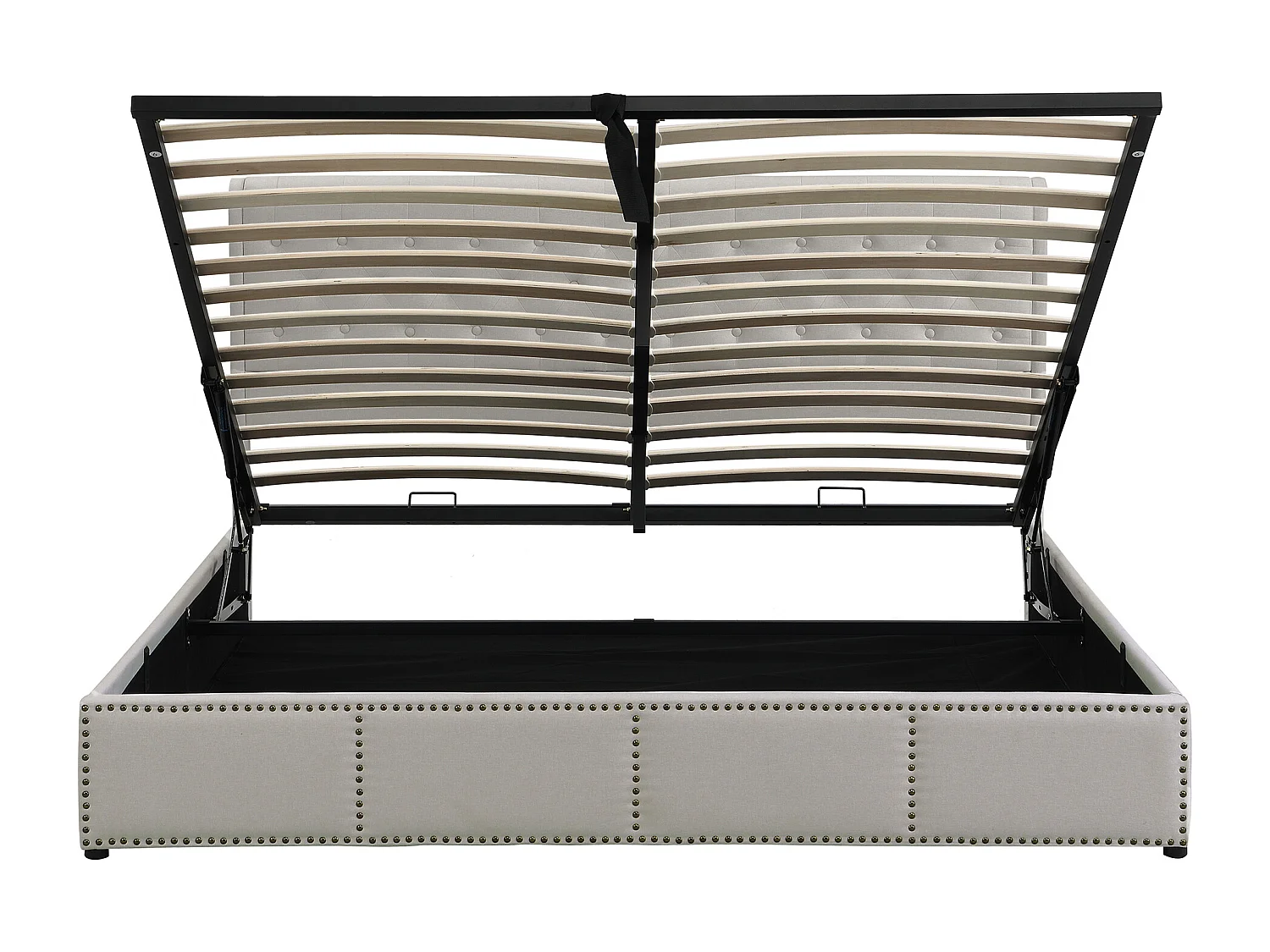 Lit coffre avec tête de lit - 160 x 200 cm - coton-lin - sommier à lattes - style contemporain - gris blanc