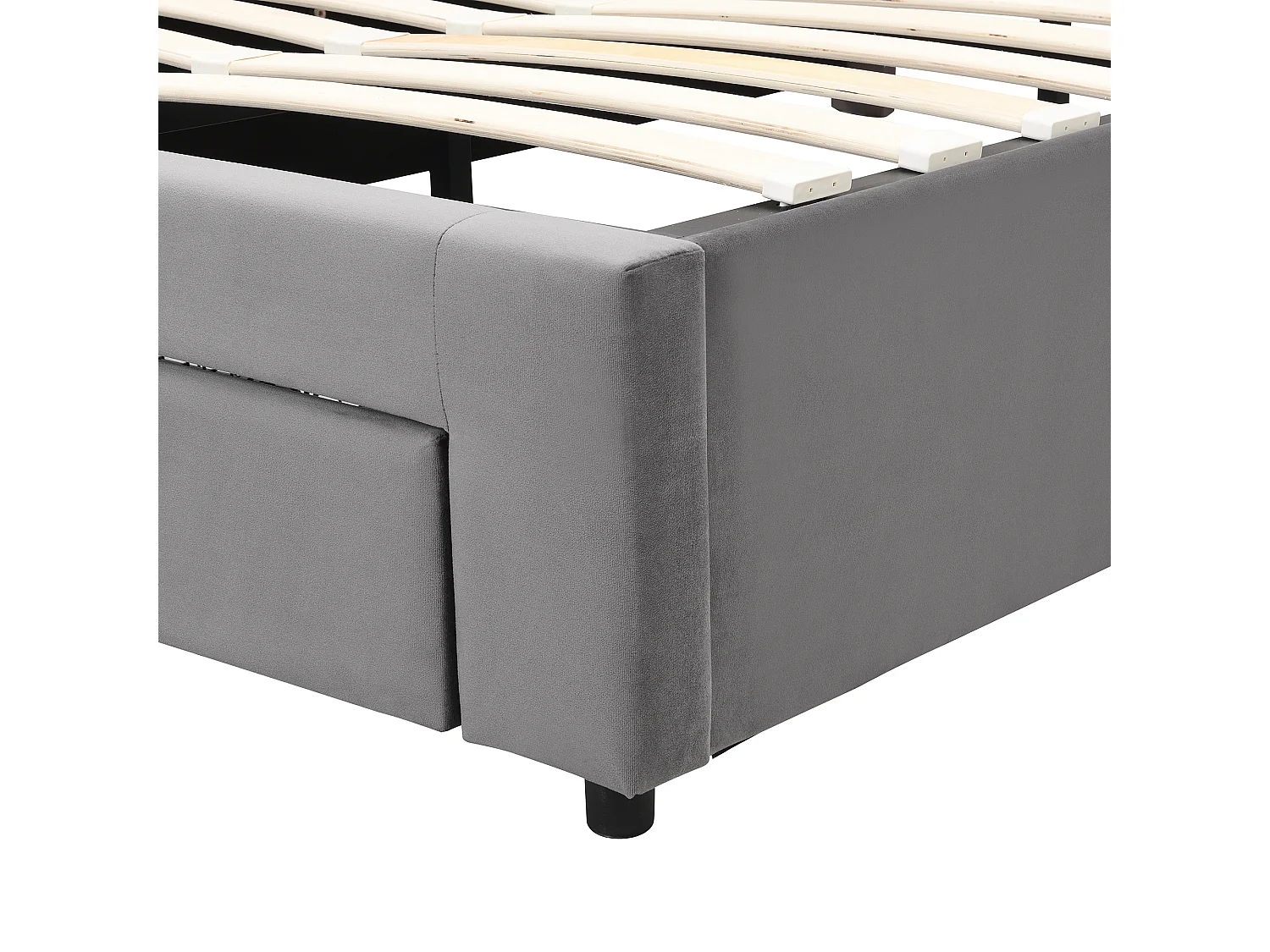 Opbergbed voor volwassenen 140x200cm met 2 laden, bekleed met fluweel, grote opbergruimte, eigentijdse stijl, grijs