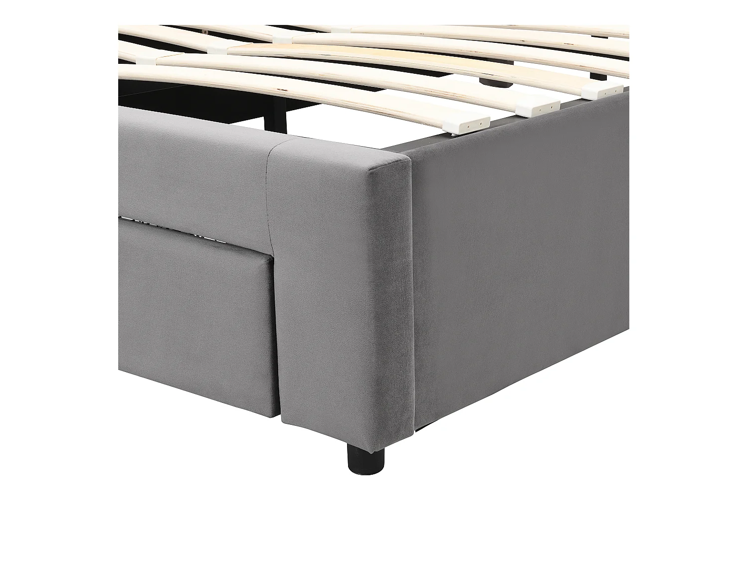 Cama de arrumação para adulto 140x200cm com 2 gavetas, estofada em veludo, grande espaço de arrumação, estilo contemporâneo, cinza