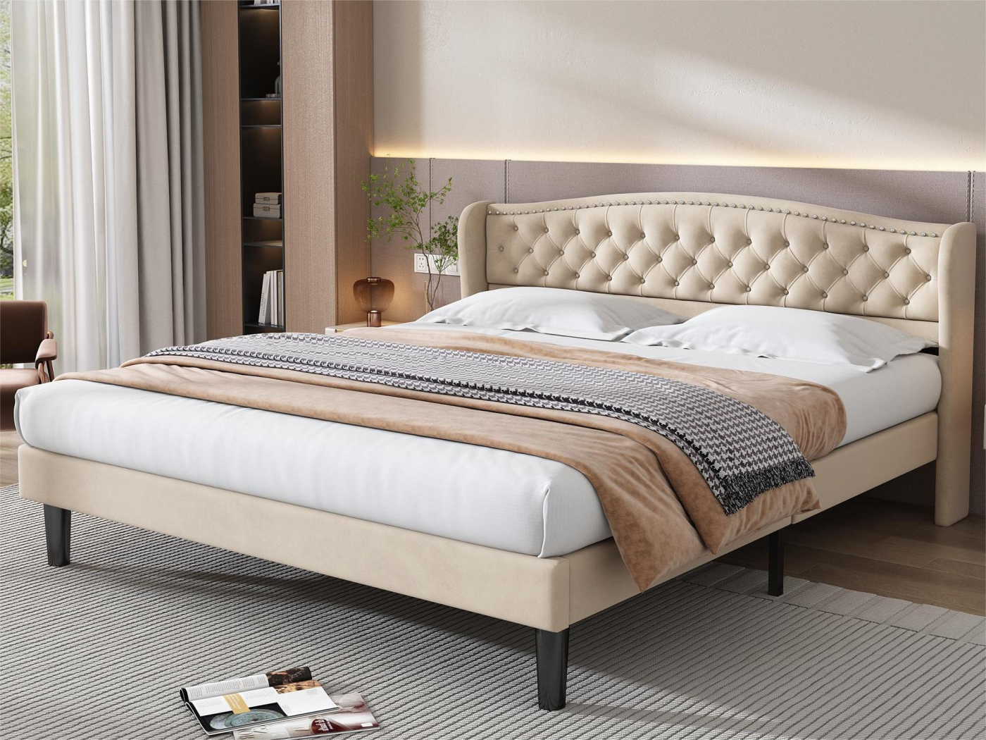 Letto contenitore 180 x 200 cm - letto per adulti in velluto con rete a ...