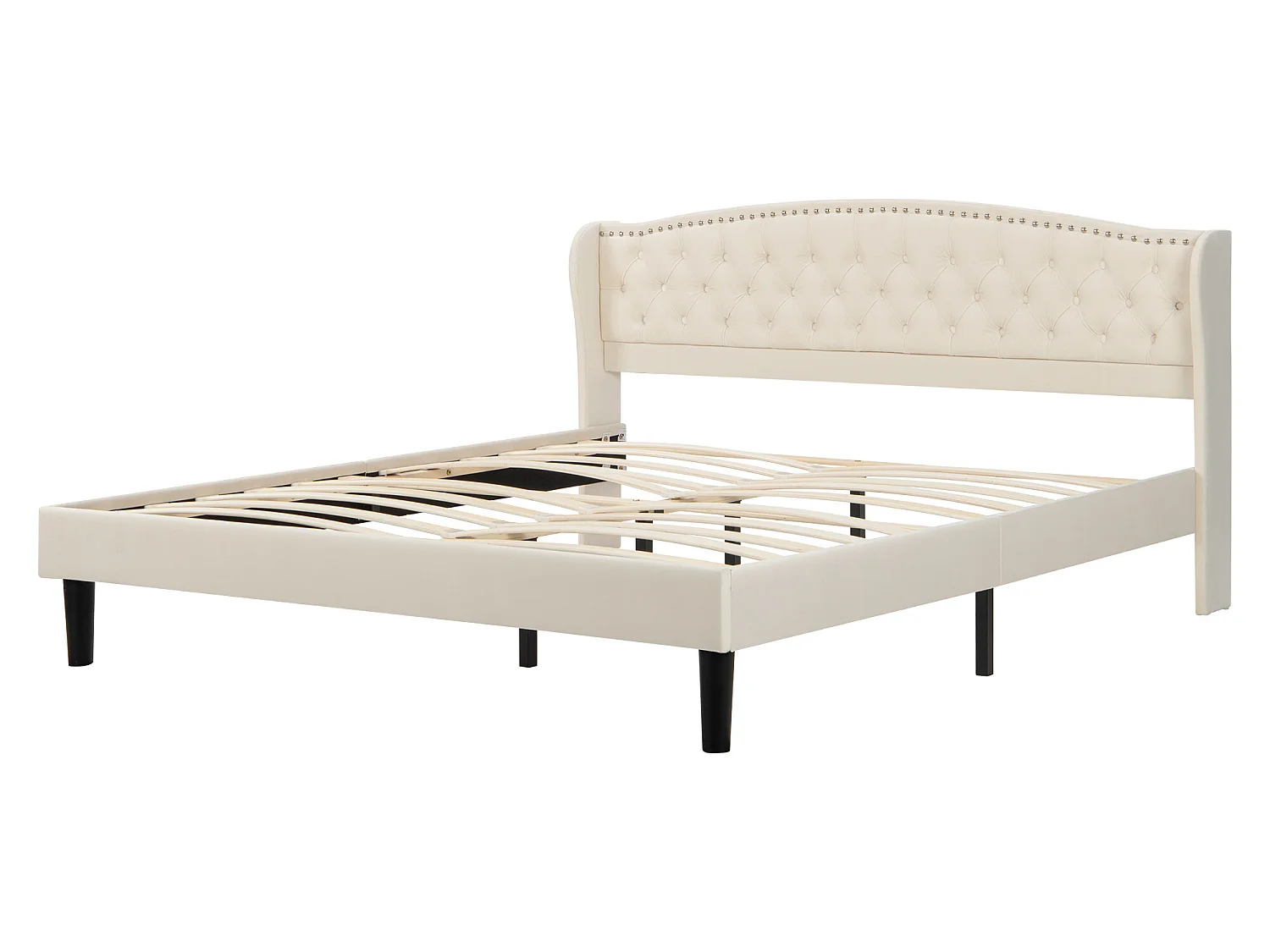 Lit coffre 180 x 200 cm - lit adulte en velours avec sommier à lattes et tête de lit - style scandinave - coloris beige