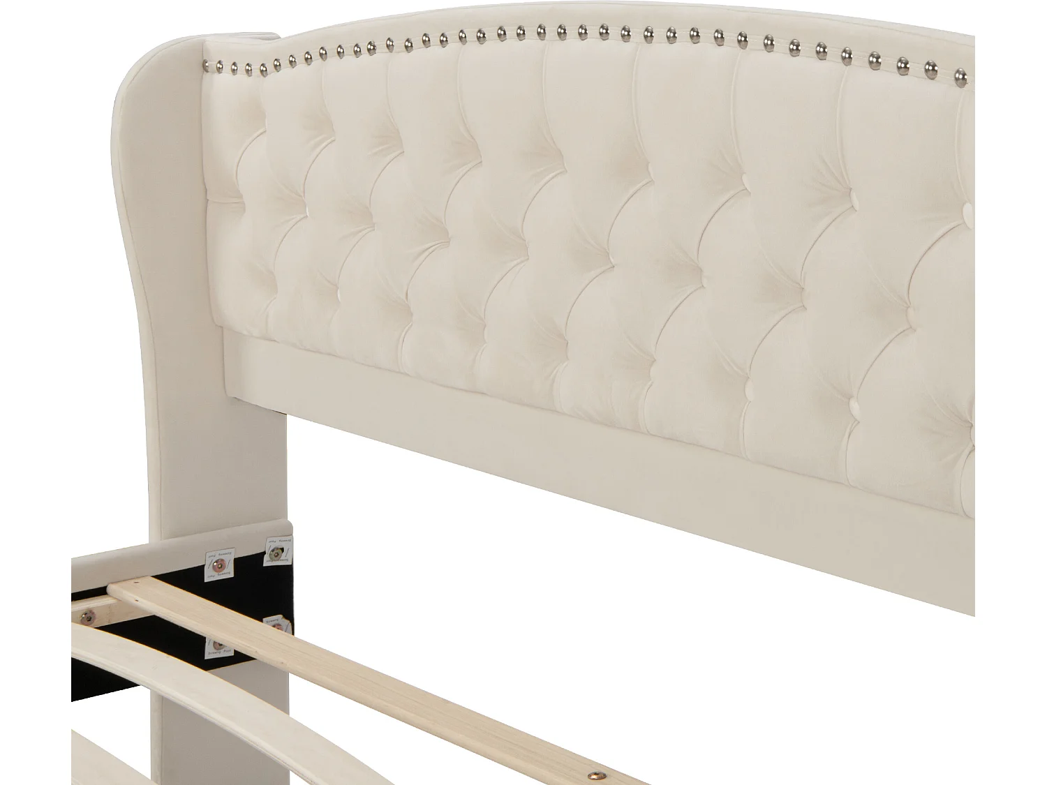 Lit coffre 180 x 200 cm - lit adulte en velours avec sommier à lattes et tête de lit - style scandinave - coloris beige