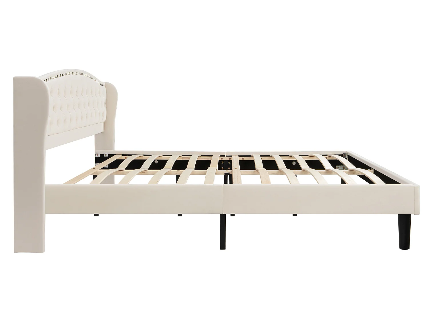 Lit coffre 180 x 200 cm - lit adulte en velours avec sommier à lattes et tête de lit - style scandinave - coloris beige