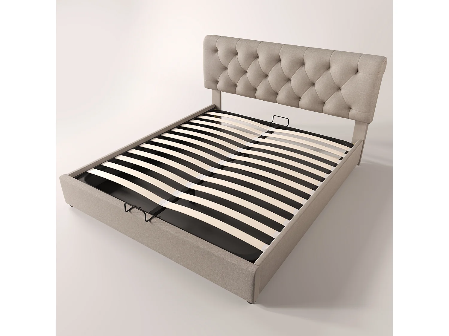 Opbergbed met opbergruimte - 140 x 200 cm - linnen stof - lattenbodem - natuurlijke kleur
