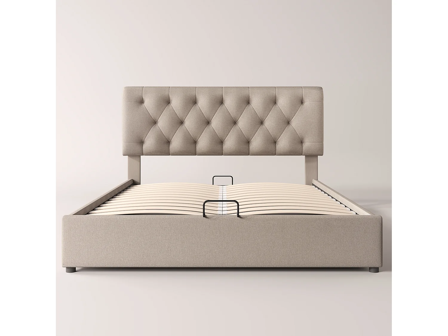 Opbergbed met opbergruimte - 140 x 200 cm - linnen stof - lattenbodem - natuurlijke kleur
