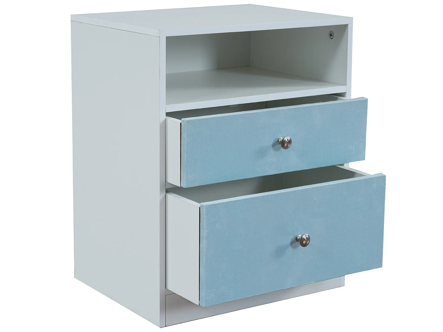 Ensemble lit avec 2 chevets 140 x 200 cm + Sommier - Tissu velours et bois - Coloris : bleu