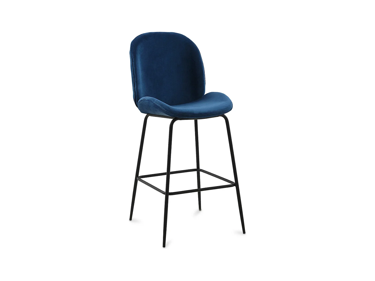 Tabouret en velours avec dossier - Design rétro - Elias Bleu foncé