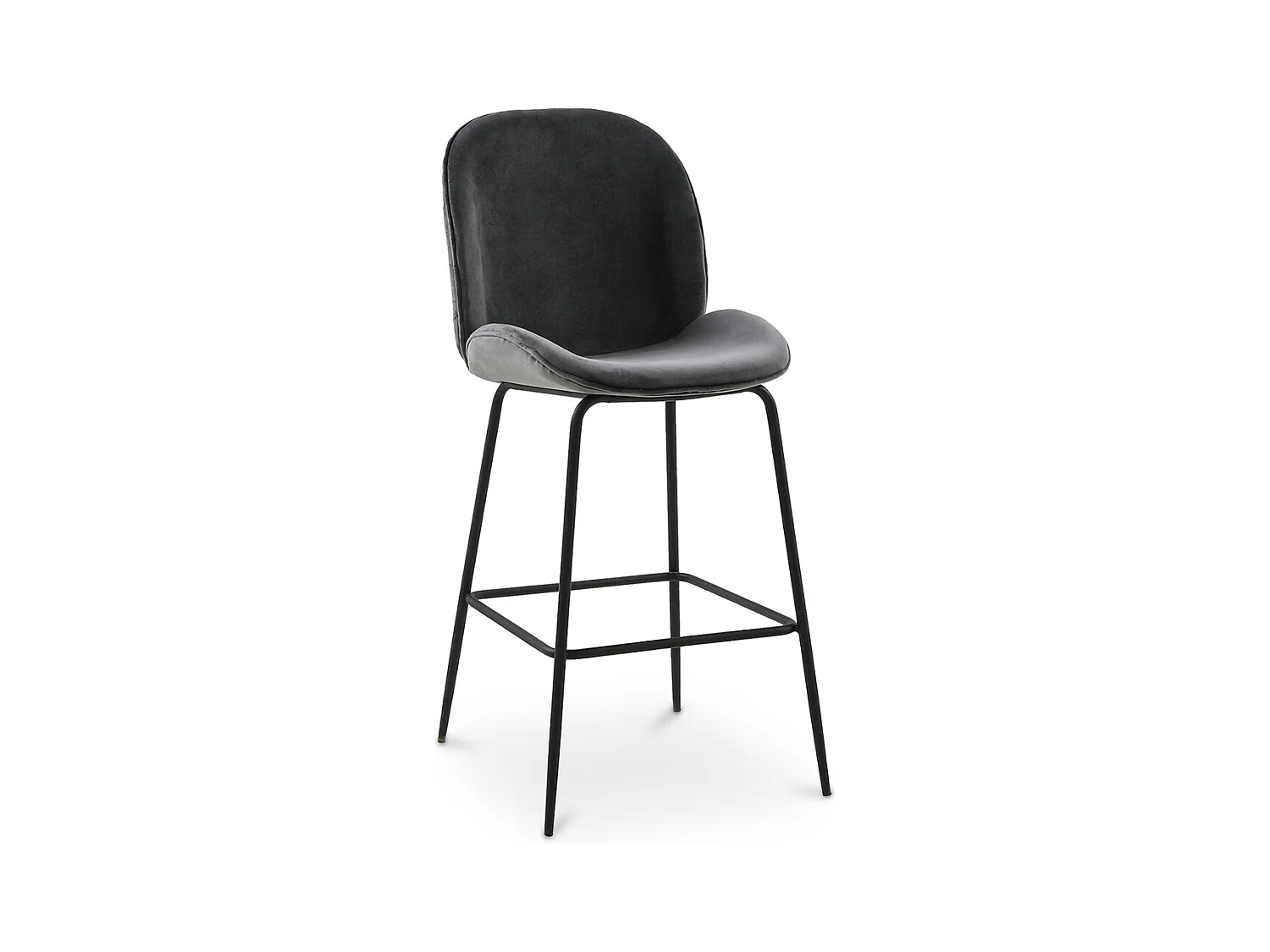 Tabouret en velours avec dossier - Design rétro - Elias Gris foncé