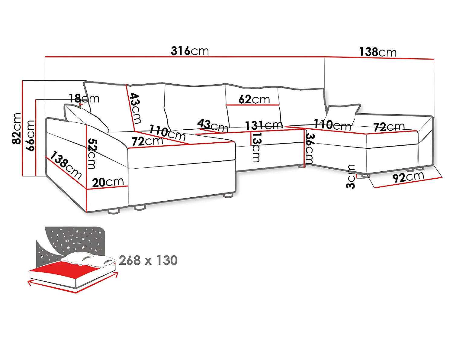 Canapé d'angle panoramique DANY en U en velours côtelé gris