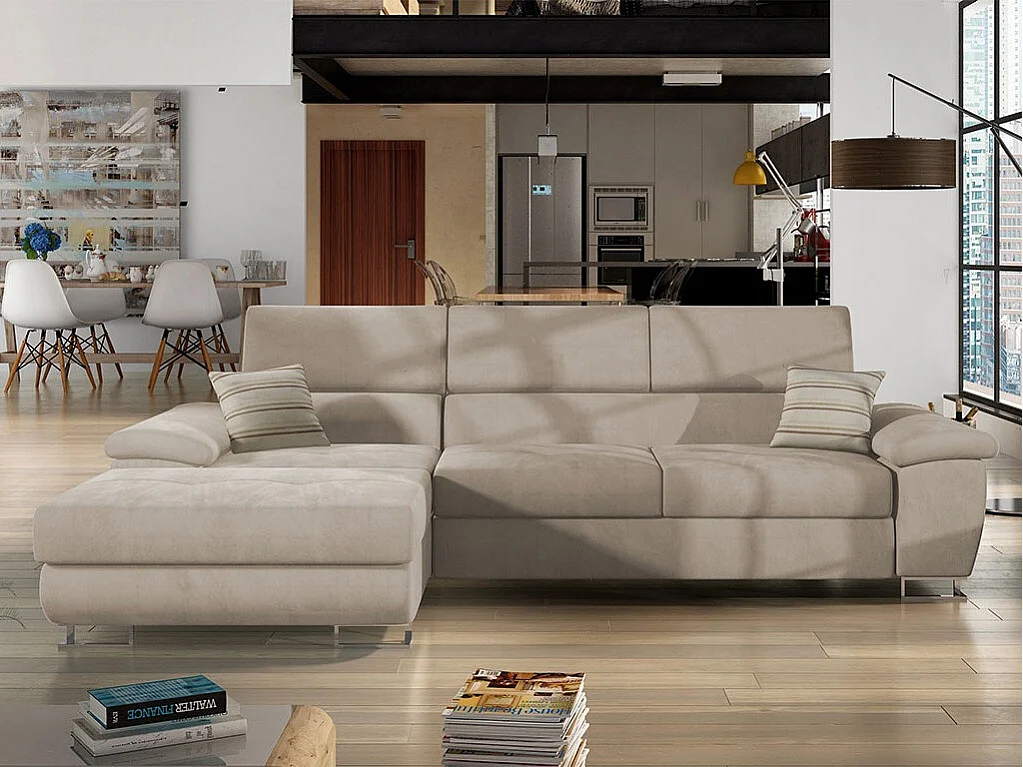 Canapé d'angle Comfivo 192, Brun clair, Fonction de couchage, Boîte de literie, 275x170cm