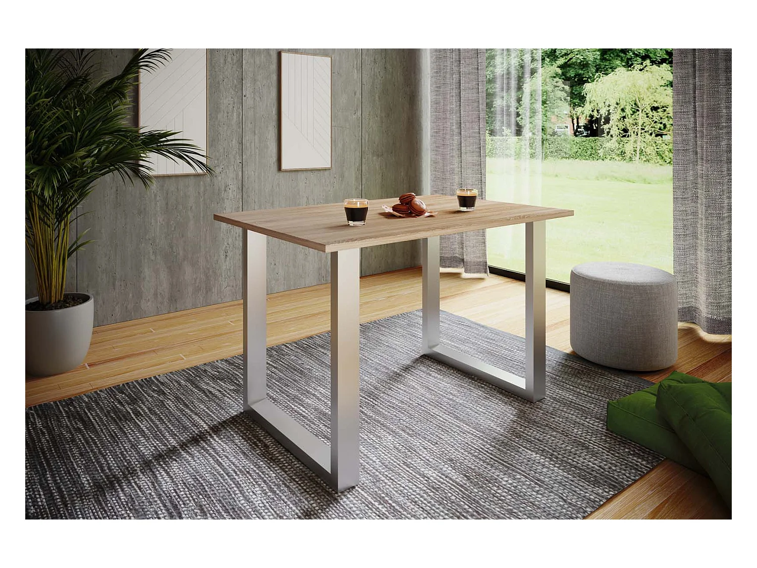 Dining table Xona Silver / Sonoma oak H. 76 x W. 140 x D. 80 cm