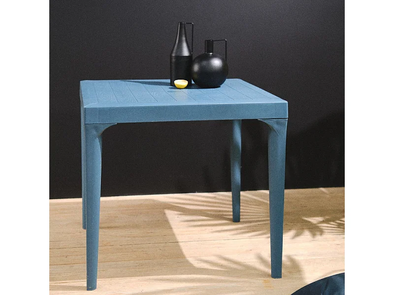 Table d'extérieur carrée. Mesure: 80x80x74cm Bleu Pétrole