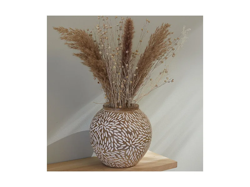 Vase redonde en bois de manguier 17x17x8,5cm